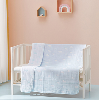 21秋嬰兒六層提花紗布被  藍(lán)色云朵