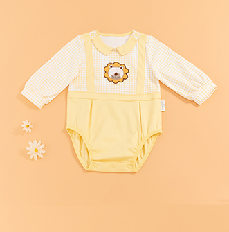 21秋嬰兒針織假兩件爬爬服  小黃格