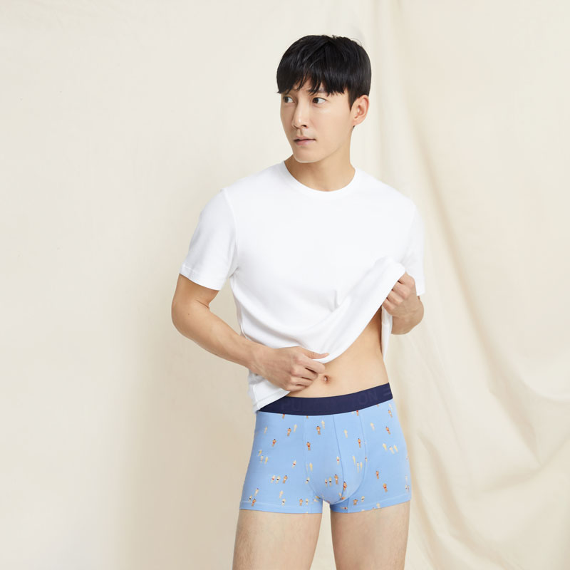 男士中腰平角內(nèi)褲-棉感彈力腰帶
